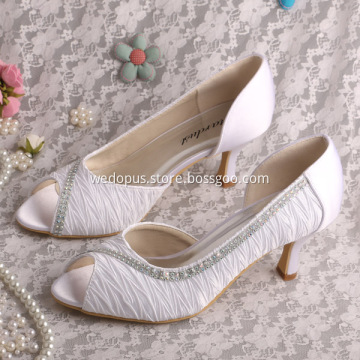 Wedopus Mid Heel Bridal Pumps White
